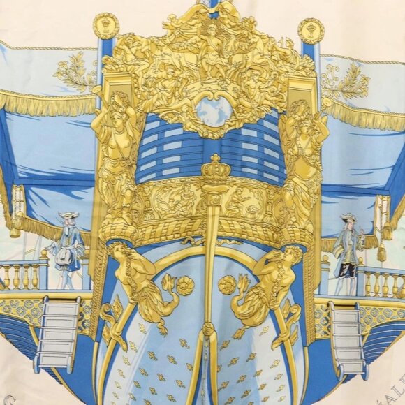 HERMES Carre 90 Scarf ""VUE DU CARROSSE DE LA GALERE LA REALE"" Silk Auth BA6484 - Picture 13 of 15